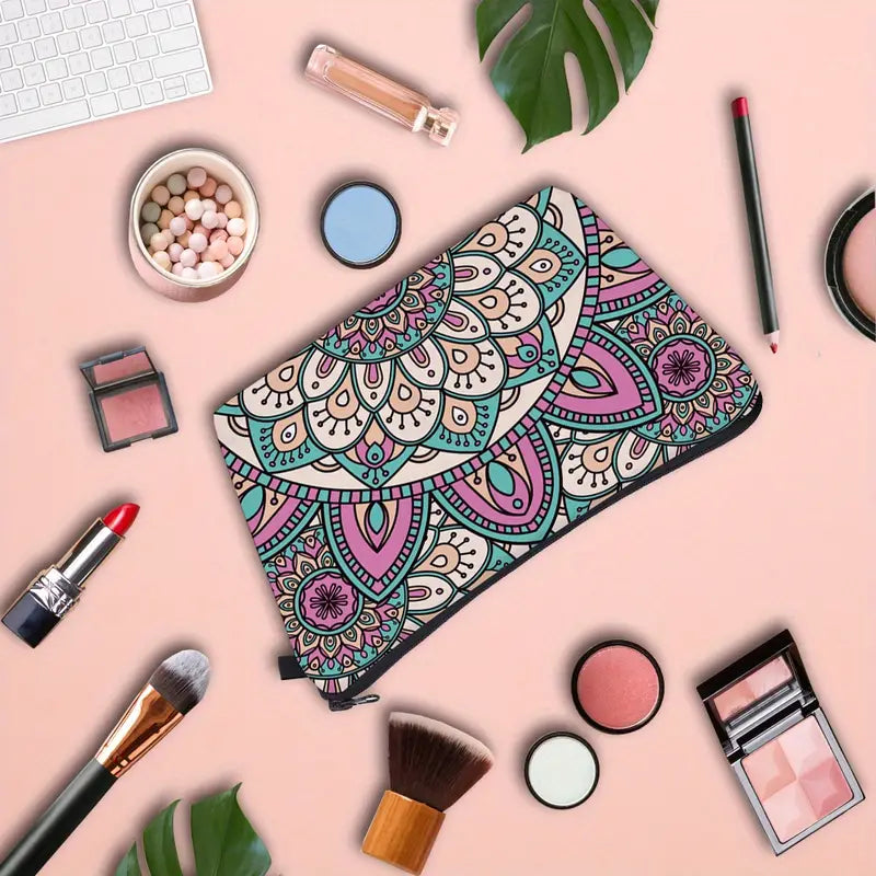 Mandala Flowers Print Makeup Bag for Travel and Organizer