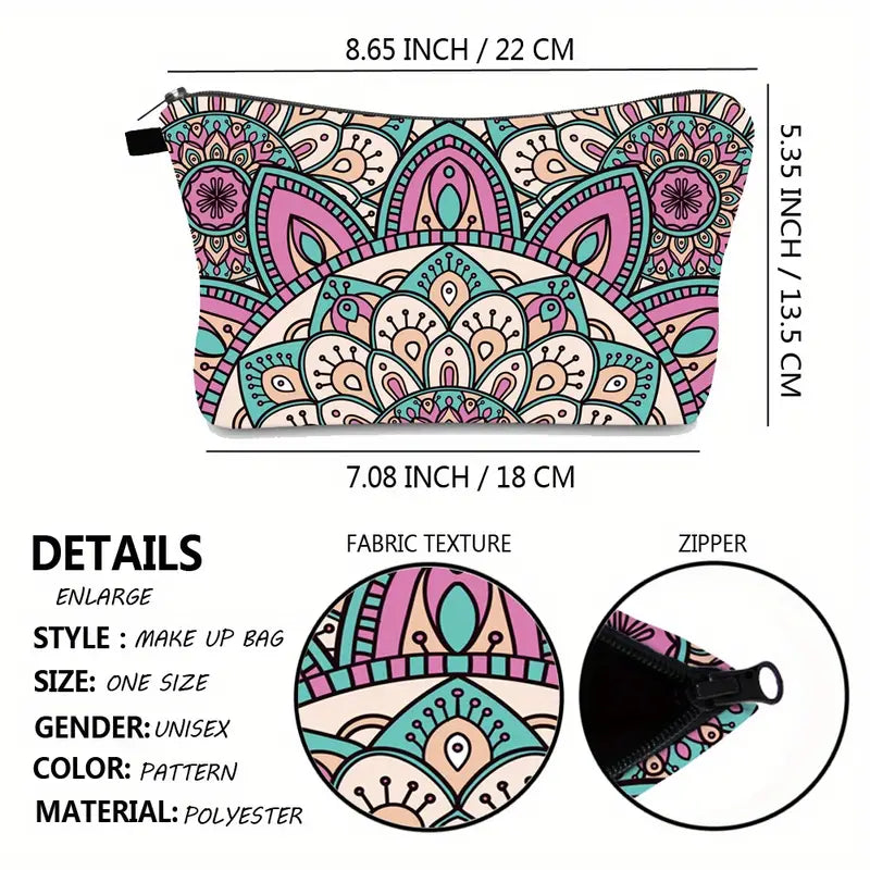 Mandala Flowers Print Makeup Bag for Travel and Organizer